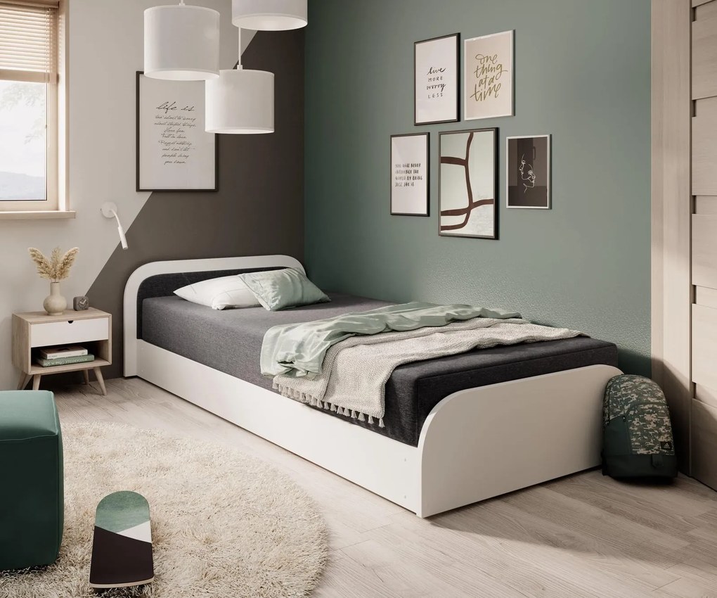 Pat lemn masiv Tapițat Dakota Personalizabil 80x190cm - Alova 67, Dreapta, Natur