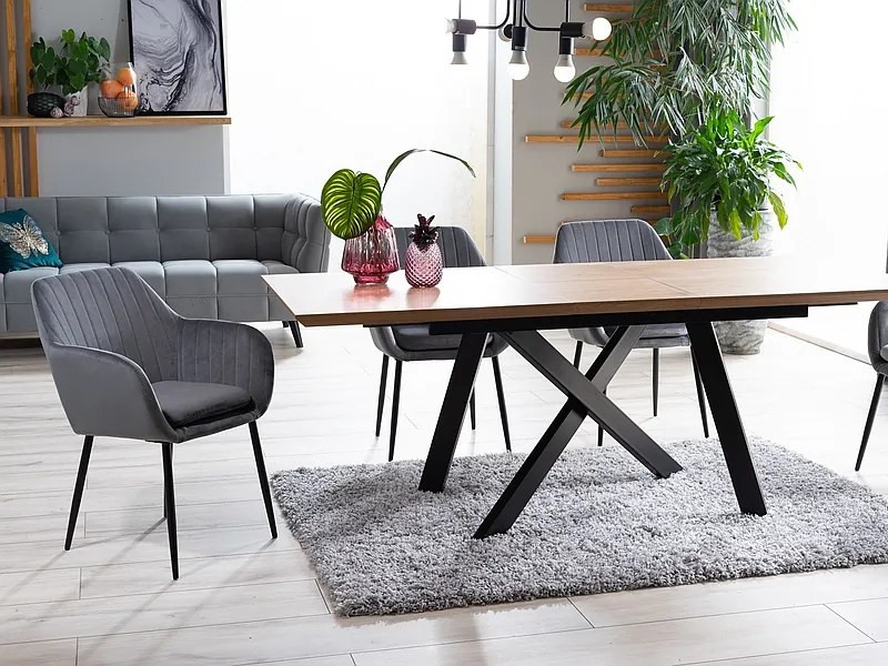 Masă de sufragerie extensibilă 160-220 cm Carlos (stejar + negru) (pentru 8 și mai multe persoane). 1050005