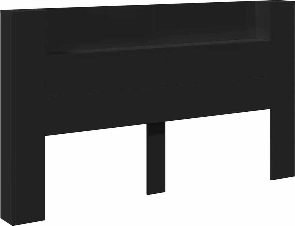 vidaXL Tăblie cap cu raft Negru 180 x 16,5 x 103,5 cm Lemn compozit