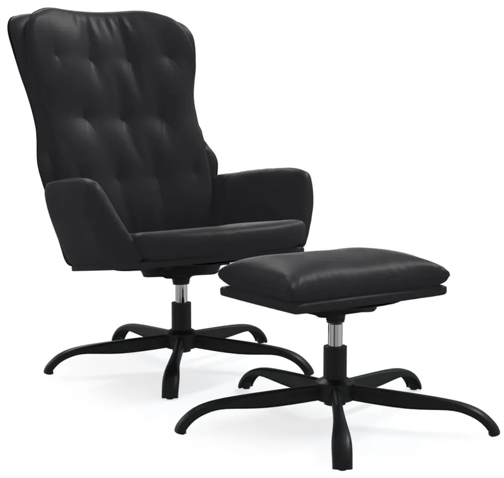 3097678 vidaXL Scaun de relaxare cu taburet, negru, piele ecologică