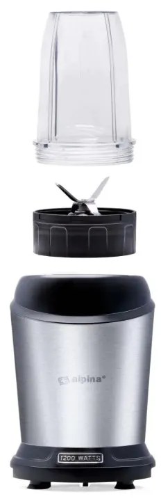 Resigilat: Blender Alpina Nutrition, 4 lame, 1200 W, 1 L, Fara BPA, Inox/Negru