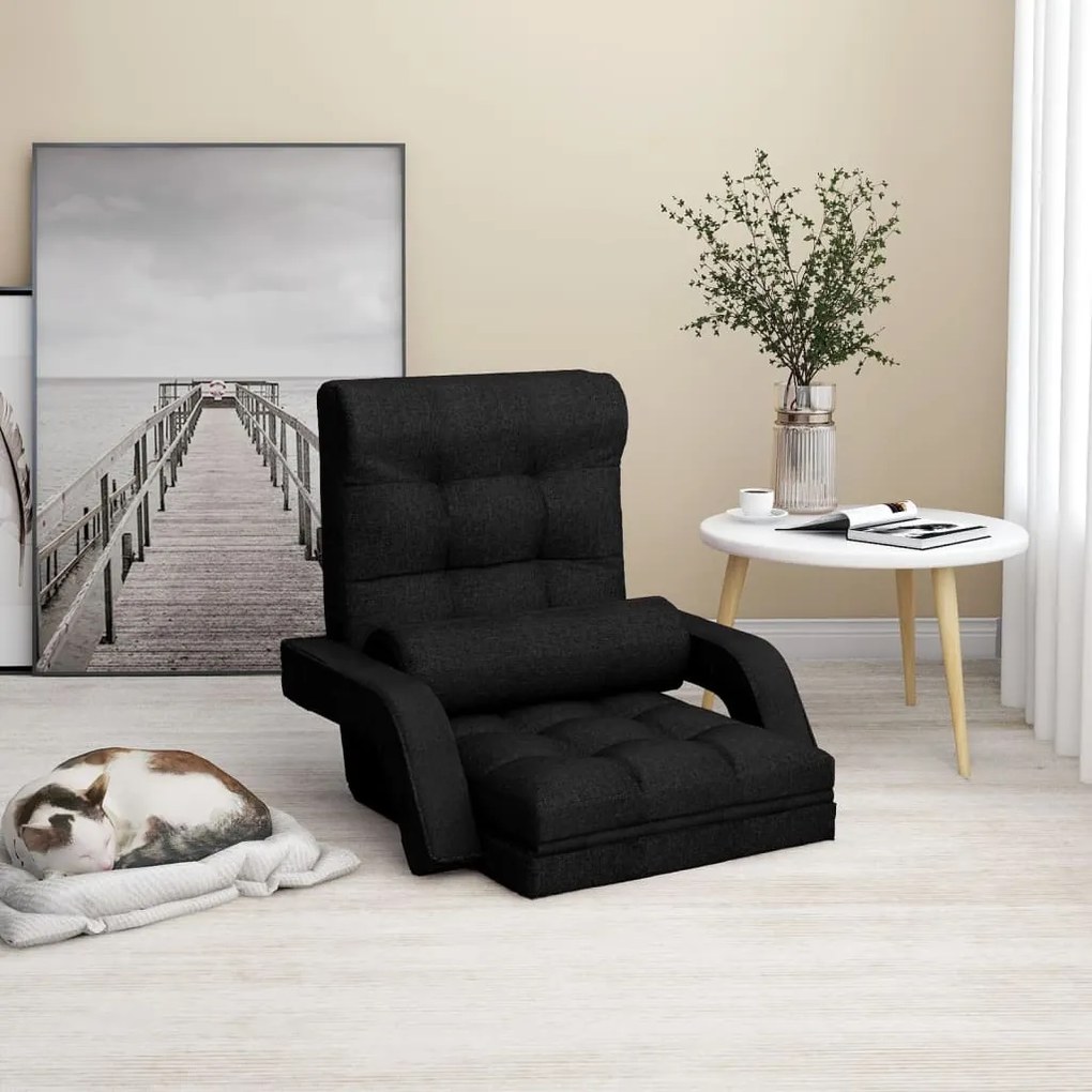 336527 vidaXL Scaun de podea pliabil cu funcție de pat, negru, textil