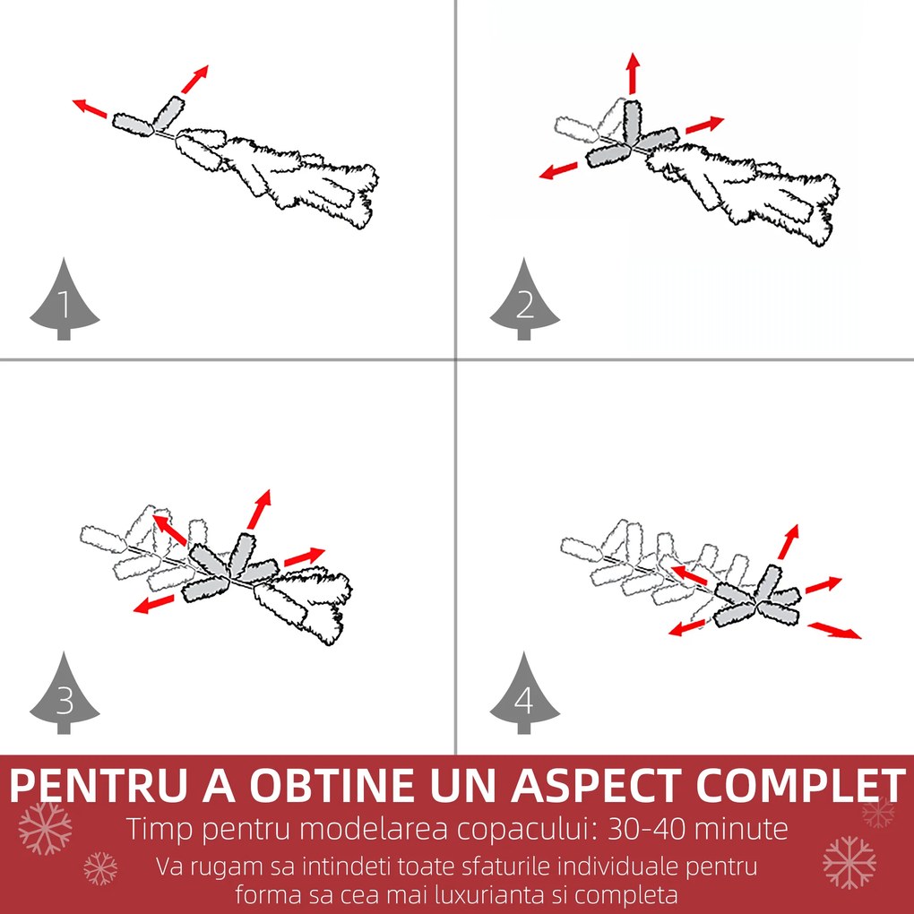 Brad de Craciun de 210cm Pin artificial acoperit cu plus alb cu 631 ramuri, baza pliabila detasabila HOMCOM | Aosom RO