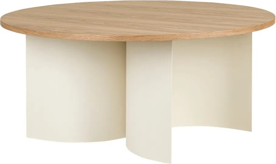 Măsuță de cafea crem/în culoare naturală rotundă cu blat cu aspect de lemn de frasin ø 95 cm Gavo – noo.ma