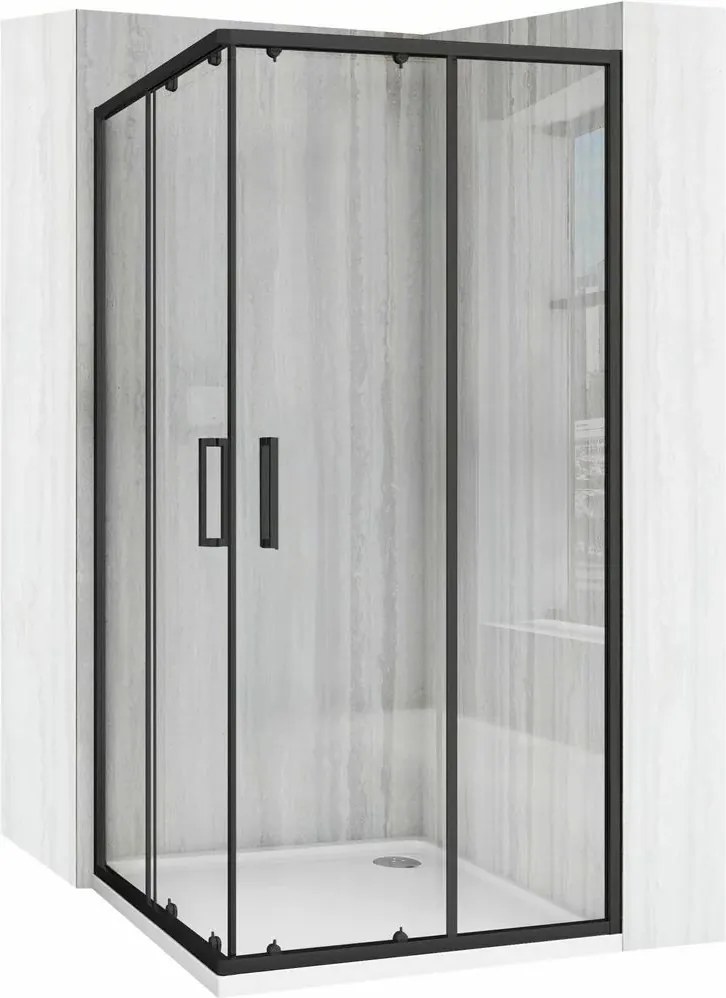 Cabina de dus patrata cu usi glisante negru Rea City 90x90 cm si cadita neagra