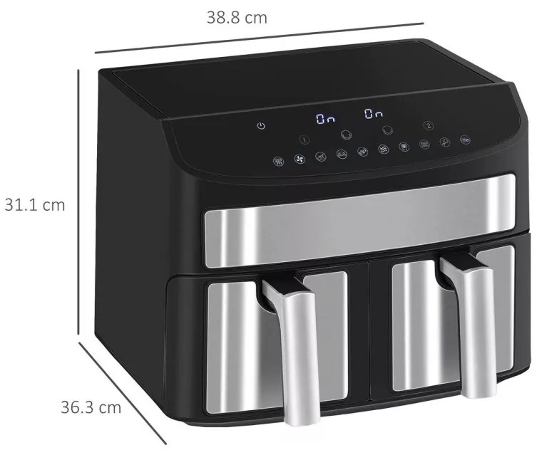 Friteuza cu aer cald Royalty Line RL-AF5409 2400W, 8 l, 2 cosuri, 10 programe, Timer, Auto shut-off, Negru