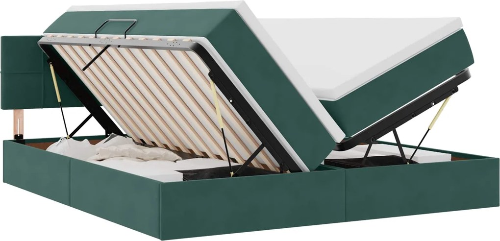vidaXL Pat cu storage cu saltea cu headboard Verde închis 90 x 200 cm