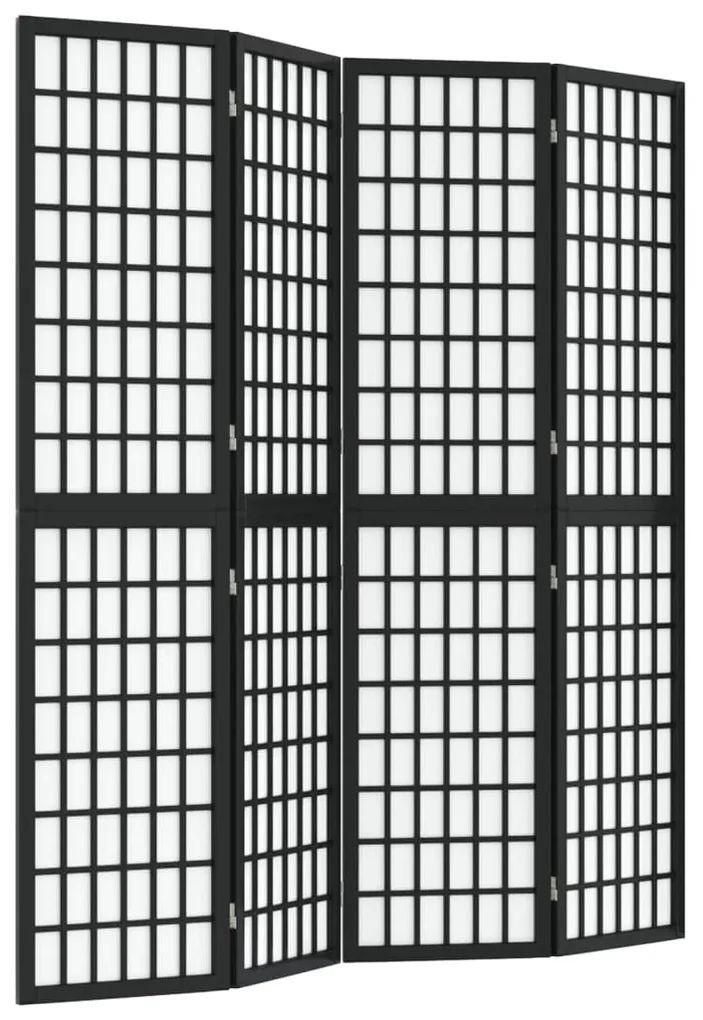 352080 vidaXL Paravan pliabil cu 4 panouri, stil japonez, negru, 160x170 cm