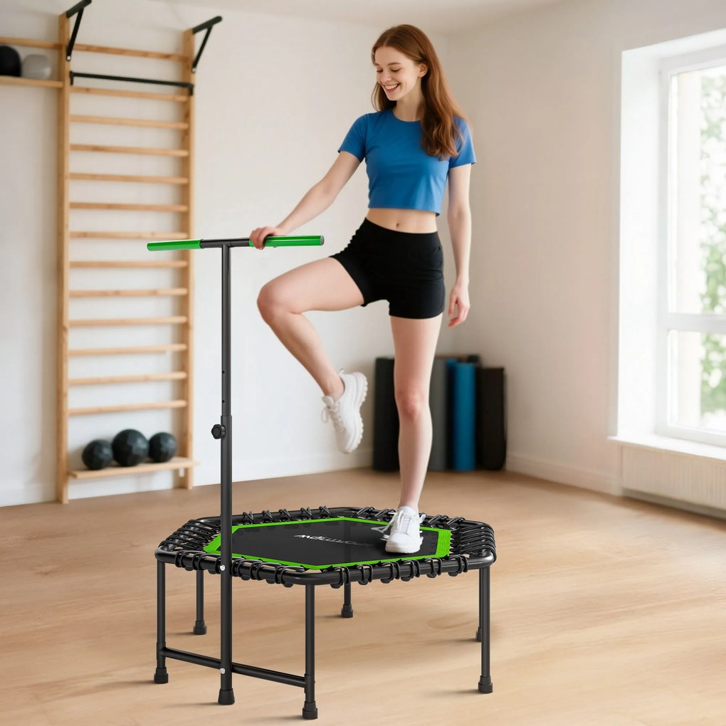SPORTNOW Trambulină de Fitness 114x114x132 cm cu mâner reglabil în 3 nivele și cadru din oțel Verde și Negru | Aosom Romania