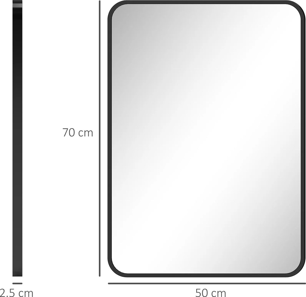 HOMCOM Oglindă de baie cu ramă metalică și agățătoare, 50x2.5x70 cm, negru | Aosom Romania