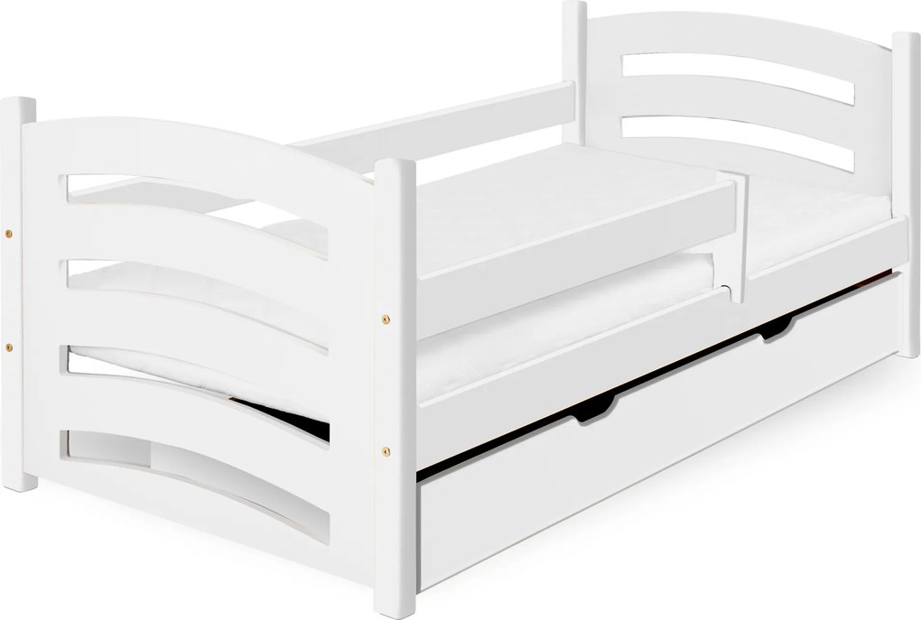 Pat pentru copii MELA 80 x 160 cm, alb Saltele: Saltea EASYSOFT 8 cm, Somiera pat: Cu lamele curbate
