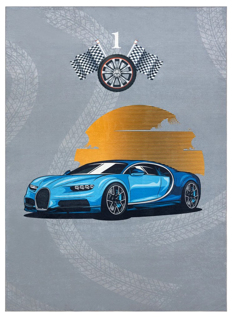 BAMBINO 41730 covor lavabil Mașină, cursă pentru copii anti-alunecare - gri / albastre