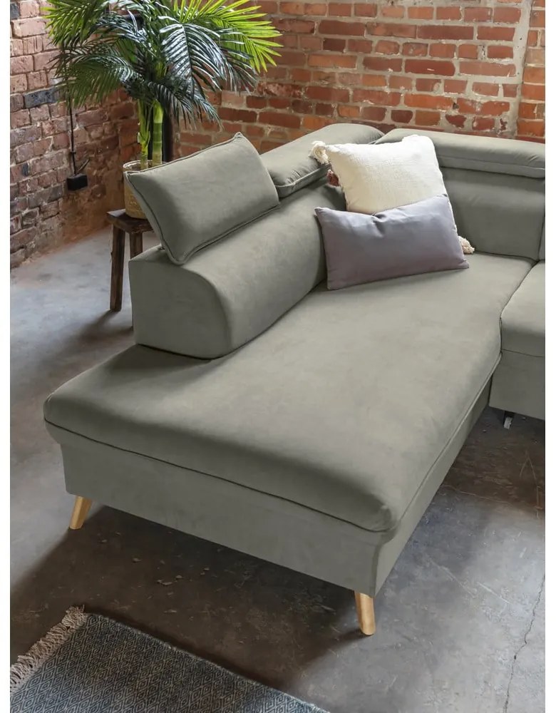 Colțar gri deschis extensibil cu tapițerie din catifea (cu colț pe partea stângă /în formă de "U") Sweet Harmony – Miuform