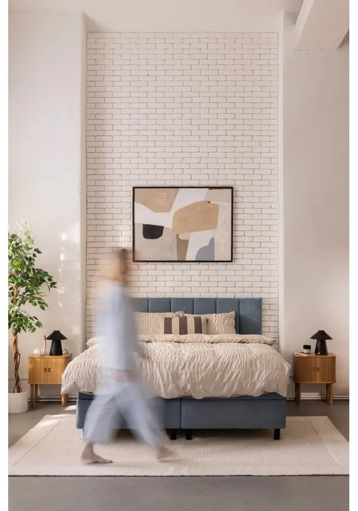 Pat boxspring albastru cu spațiu de depozitare 160x200 cm Elva Bold Line – Bonami Selection