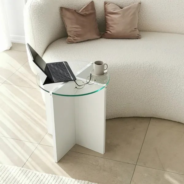 SET 2x măsuță laterală LILY d. 40 cm alb/transparent