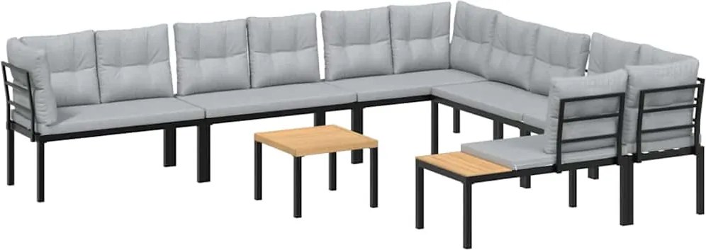 vidaXL Set canapea de grădină, 7 piese, cu perne, negru, oțel vopsit