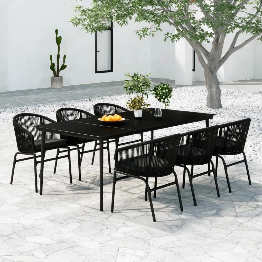 vidaXL Set de servit masa pentru grădină, 7 piese, negru