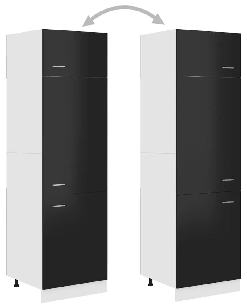Dulap pentru frigider, negru extralucios, 60 x 57 x 207 cm, PAL negru foarte lucios, Dulap pentru frigider 60 cm, 1