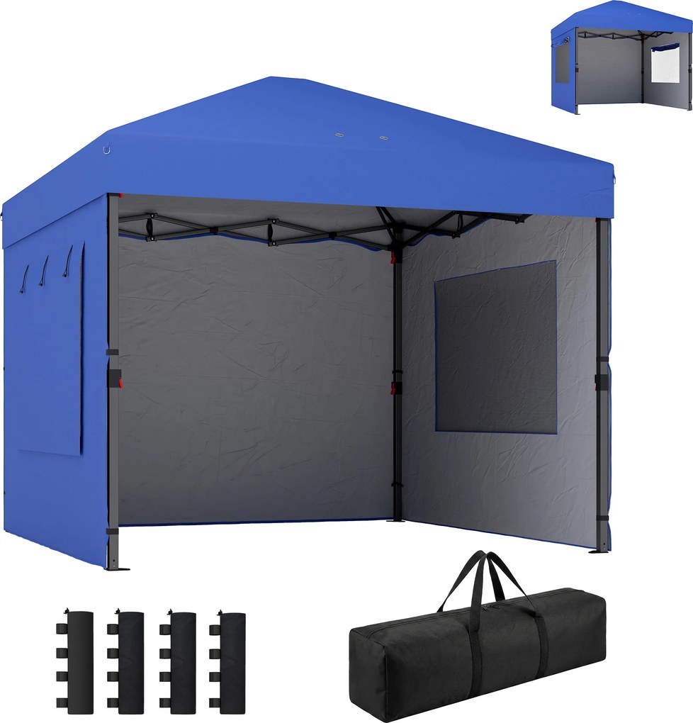 Outsunny Cort Pliant Pop-up 3x3 m cu 3 Pereți 2 Ferestre Înălțime Reglabilă UPF50+ Husă Transport și Saci cu Nisip Albastru | Aosom Romania