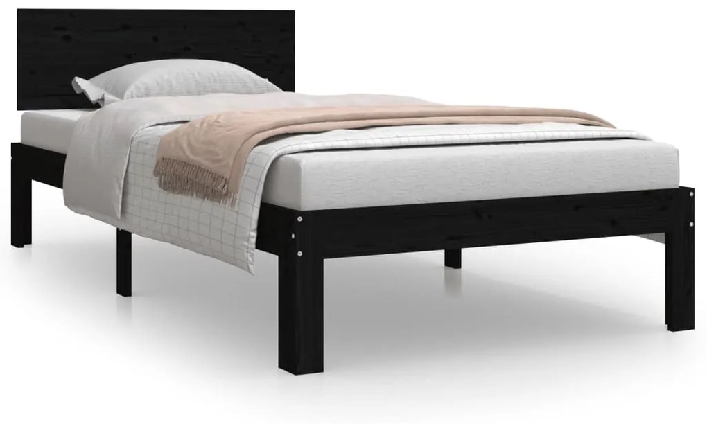 810464 vidaXL Cadru de pat single, negru, 90x190 cm, lemn masiv