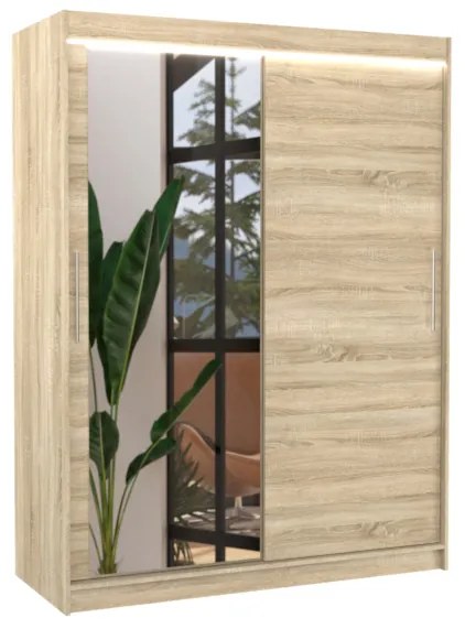 Expedo Dulap cu usi glisante si oglinda ROSATO, 150x200x58, sonoma + LED
