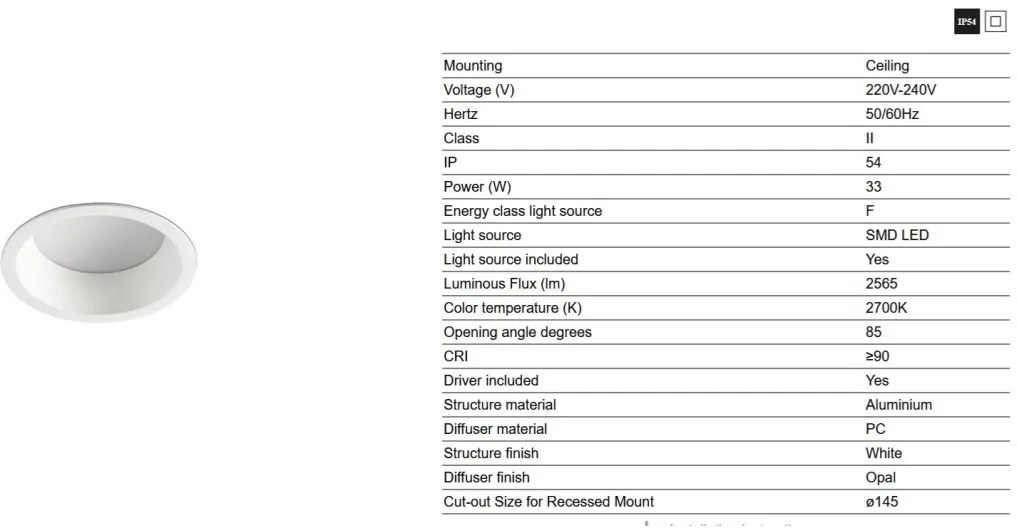 Spot LED baie incastrabil tavan IP54 DOP 33W 2700K alb