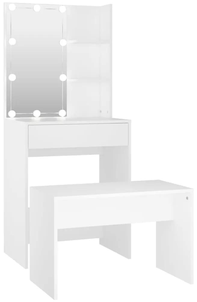 3114131 vidaXL Set măsuță de toaletă cu LED, alb, lemn prelucrat