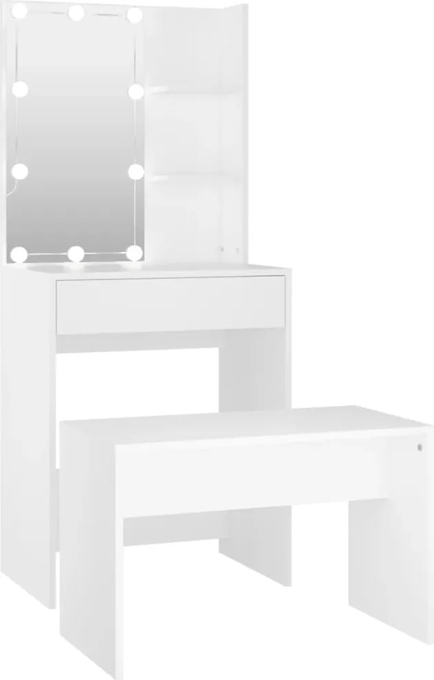 vidaXL Set măsuță de toaletă cu LED, alb, lemn prelucrat