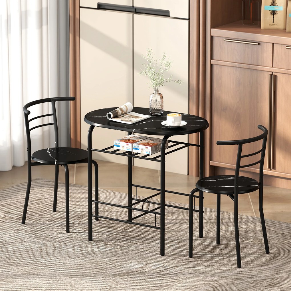 HOMCOM Set Masă Modernă cu 2 Scaune pentru Dining, Set 3 Piese Economisitoare de Spațiu pentru Bucătărie, Balcon, Restaurant sau Bar, Maro și Negru | Aosom Romania