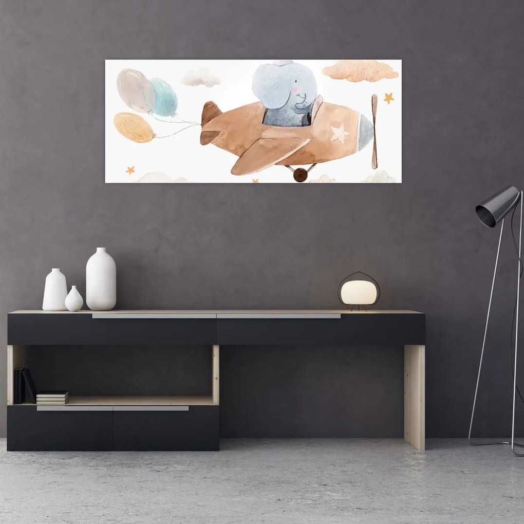 Tablou - Acuarelă elefant într-un avion (120x50 cm)
