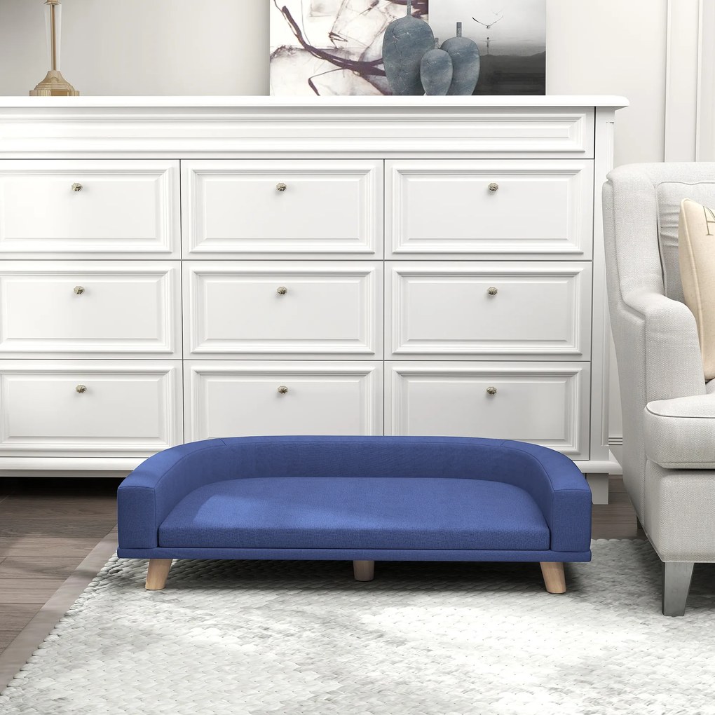 PawHut Pat pentru câini fotoliu pentru câini canapea pentru animale, lemn de eucalipt, 98 x 67 x 25 cm, Albastru | Aosom Romania