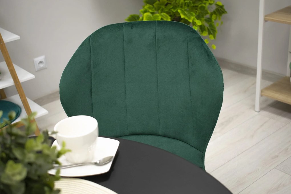 Scaun de masa din catifea verde cu picioare negre, TERNI