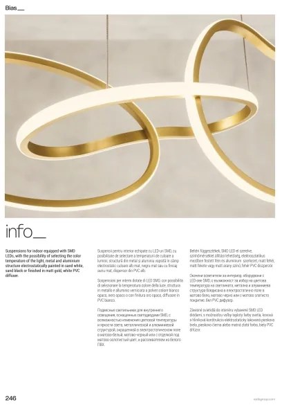 Redo 01-3389 - Lustră reglabilă pe cablu BIAS LED/90W/230V, aurie