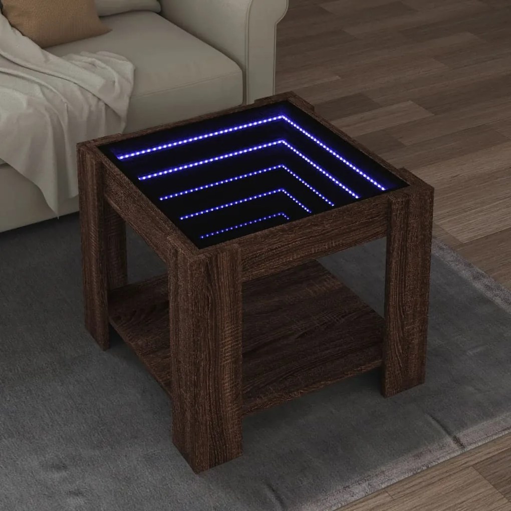 vidaXL Măsuță de cafea cu LED stejar maro 53x53x45 cm lemn prelucrat