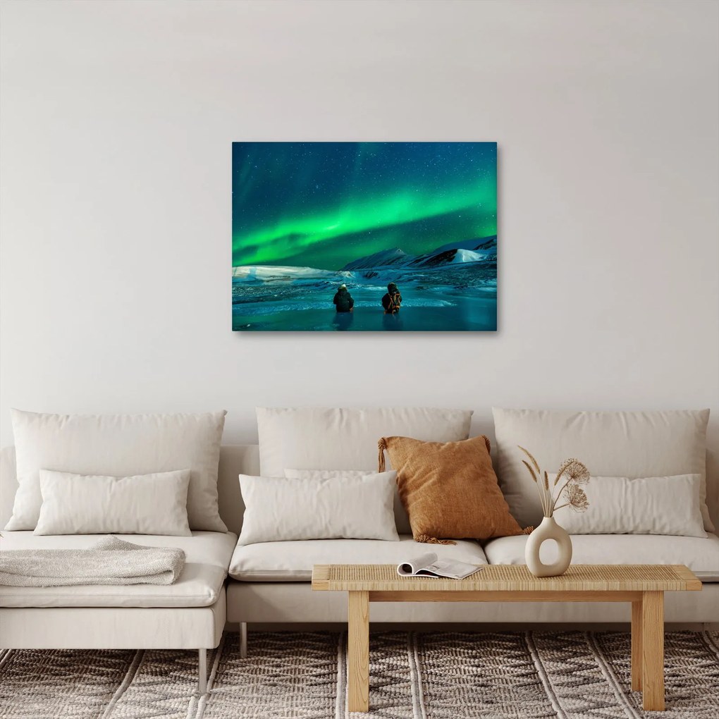 Tablou cu oameni la Aurora borealis (70x50 cm)