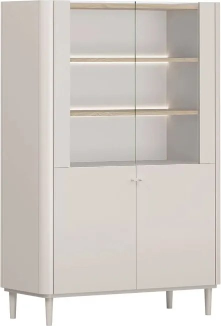 Vitrină cu picioare Elivo 100 cm, cu două uși - cașmir / stejar uleiat