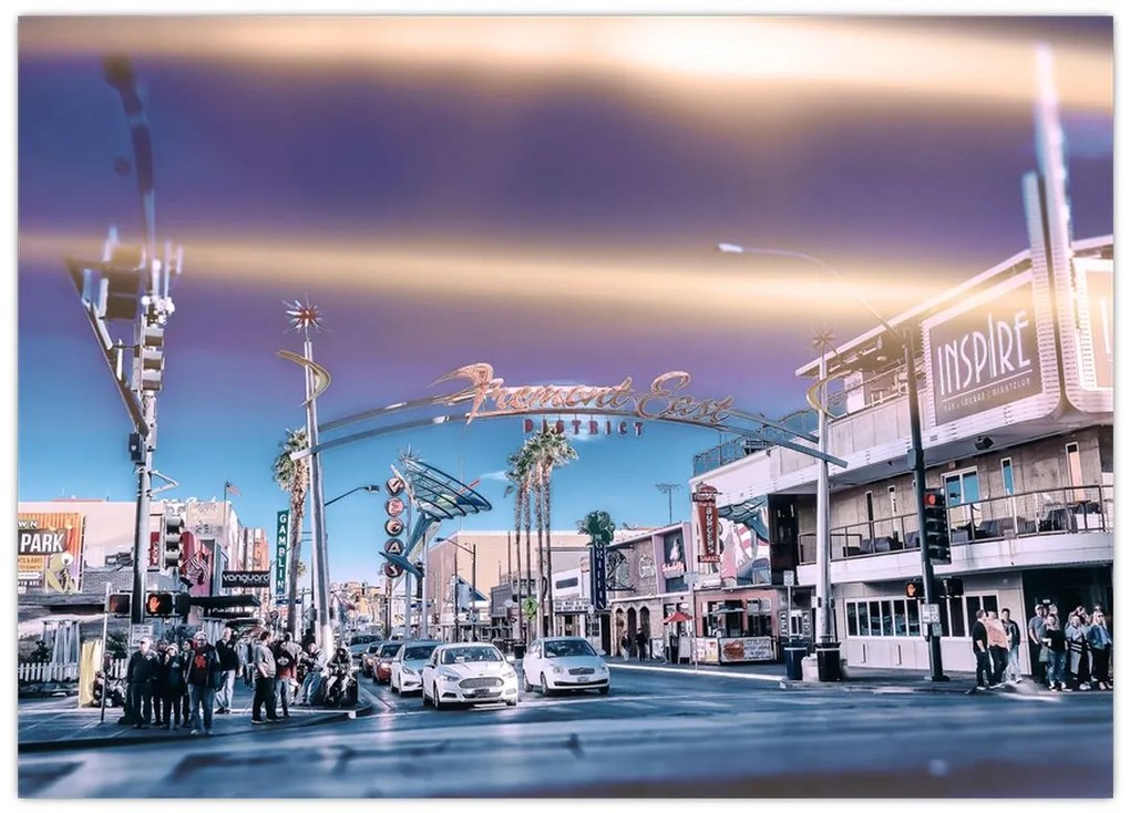 Tablou pe sticlă cu strada în Las Vegas (70x50 cm)