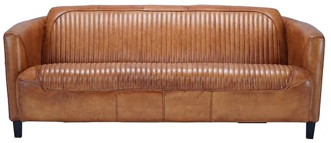 Canapea 2 locuri din piele naturală, cognac, aspect vintage, Pilot, 175 x 86 x 68 cm