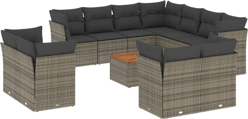 vidaXL Set canapea de grădină cu perne, 12 piese, gri, poliratan