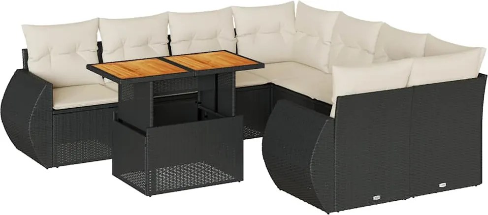 vidaXL Set mobilier de grădină cu perne, 9 piese, negru, poliratan