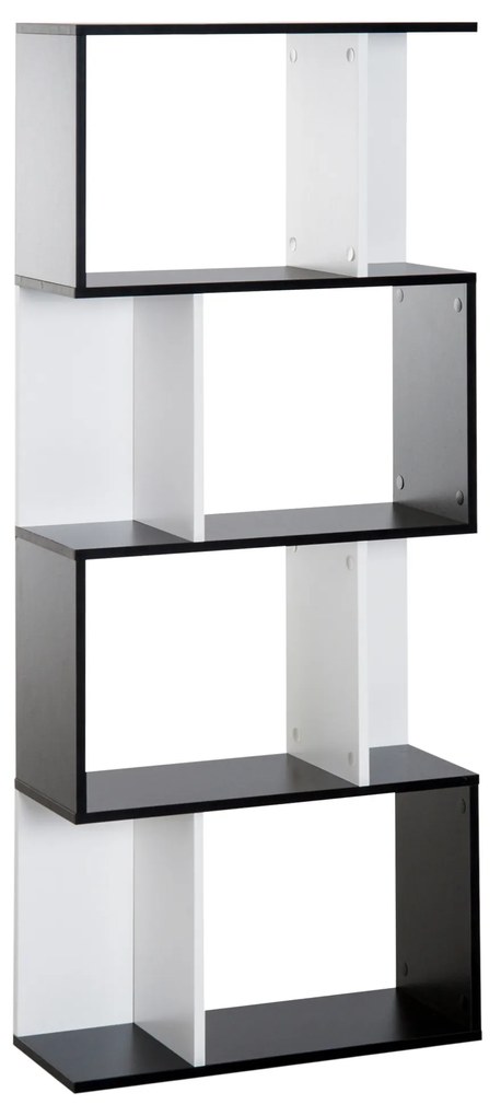 HOMCOM Bibliotecă Rafturi Mobilier Depozitare Design Contemporan în S 4 rafturi 60L x 24l x 148H cm Negru Alb | Aosom Romania