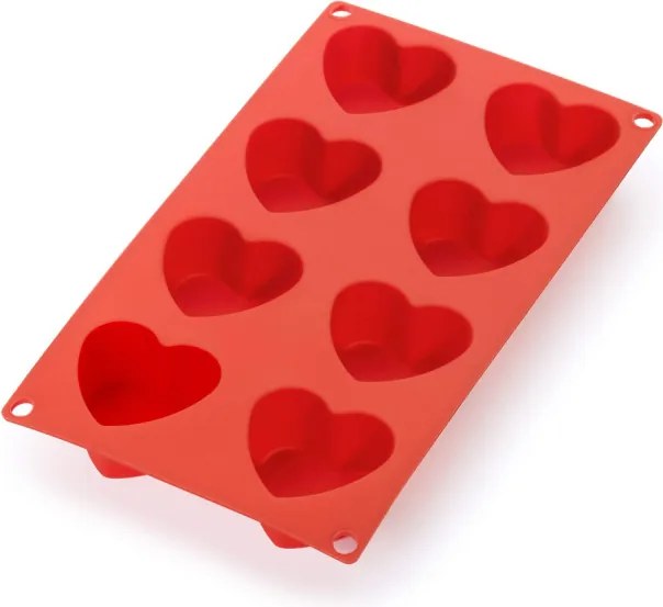 Forma de copt inimioare Lekue 1010172, 30x17,5x3,4 cm, 640 ml, -60°C/+220°C, Silicon platinat, Rosu