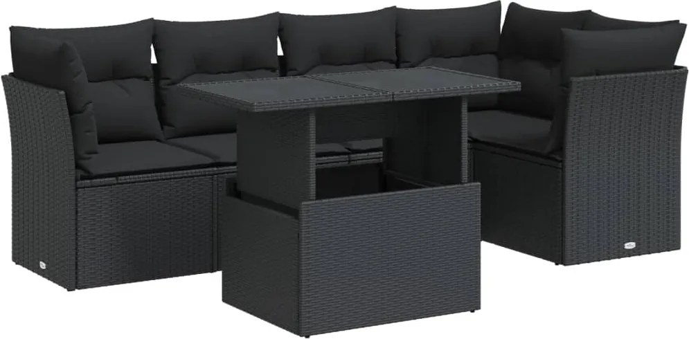 vidaXL Set mobilier de grădină cu perne, 6 piese, negru, poliratan