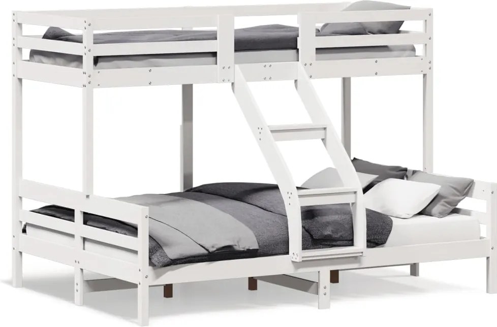 vidaXL Pat supraetajat, 80x200/140x200 cm, alb, lemn masiv de pin