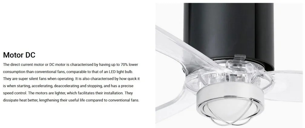 Lustra cu Ventilator si telecomanda MINI TUBE M LED negru/transparent