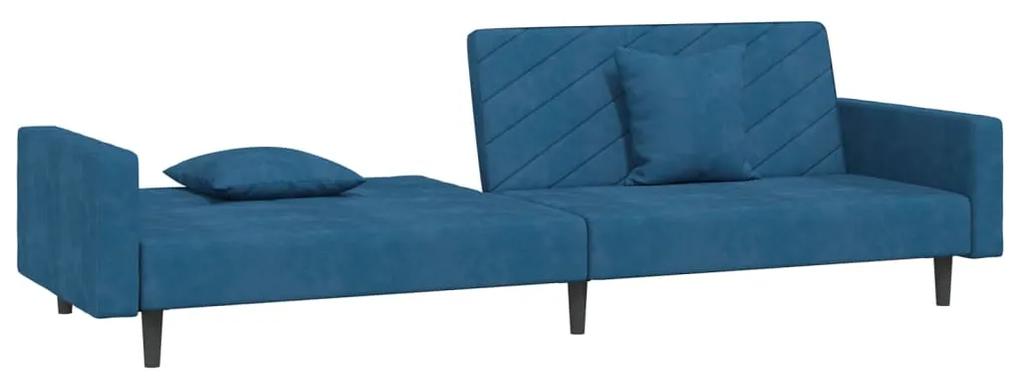Canapea extensibila cu 2 locuri, 2 perne, albastru, catifea Albastru, Fara scaunel pentru picioare Fara scaunel pentru picioare