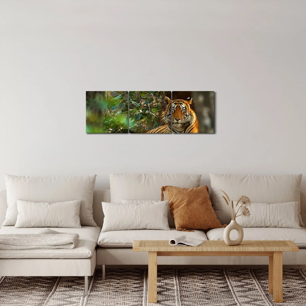 Tablou - Tigru odihnindu -se (cu ceas) (90x30 cm)