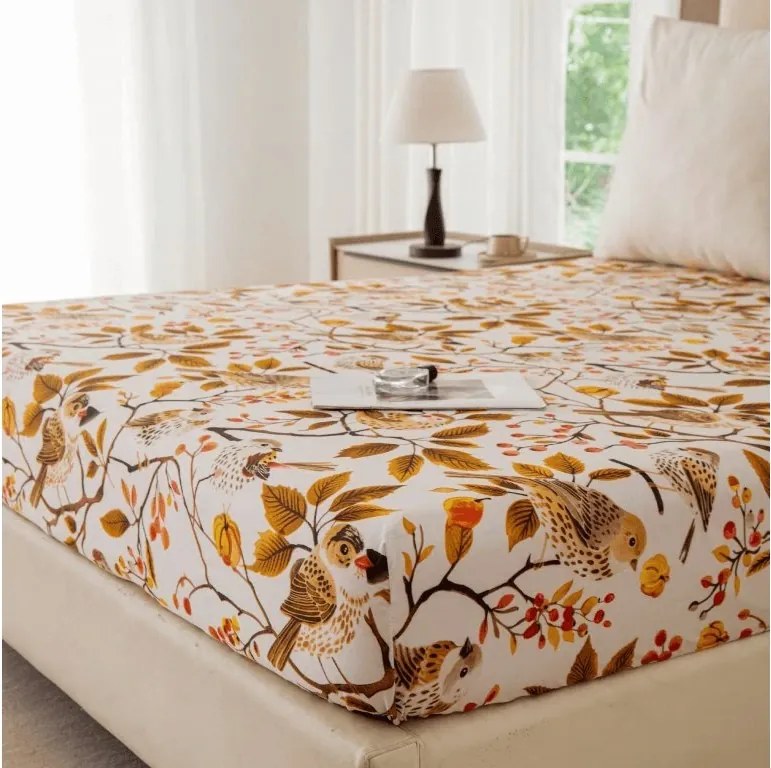 Cearsaf din microfibra BIRDS PUMPKIN maro 180x200 cm