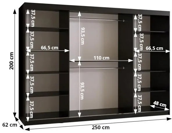 Dulap de haine 250 cm Boomer 2 (Negru) (cu iluminat). 1126270