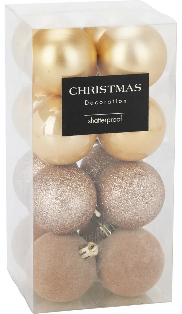 Set de 16 ornamente de Crăciun Festive Sparkles,auriu, diametru 5 cm, plastic, diam. 5 cm